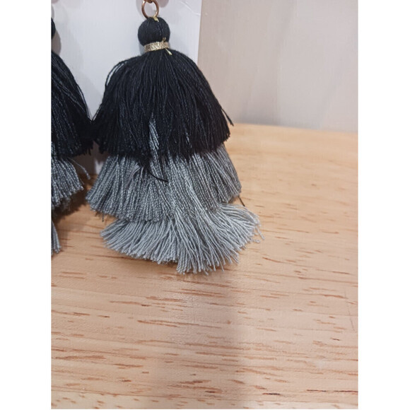 Gradient Colored Tassel Earrings In Black - Picture 6 of 7